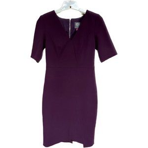 Vince Camuto Eggplant Purple V Neck Sheath Dress Size 2 Short Sleeve